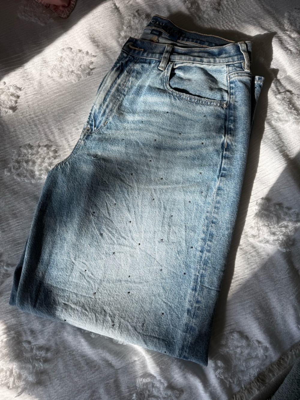 Light Blue women’s Denim rhinestone Jeans - Classic Washed Look